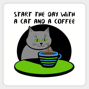 Start The Day With A Cat And A Coffee Sticker